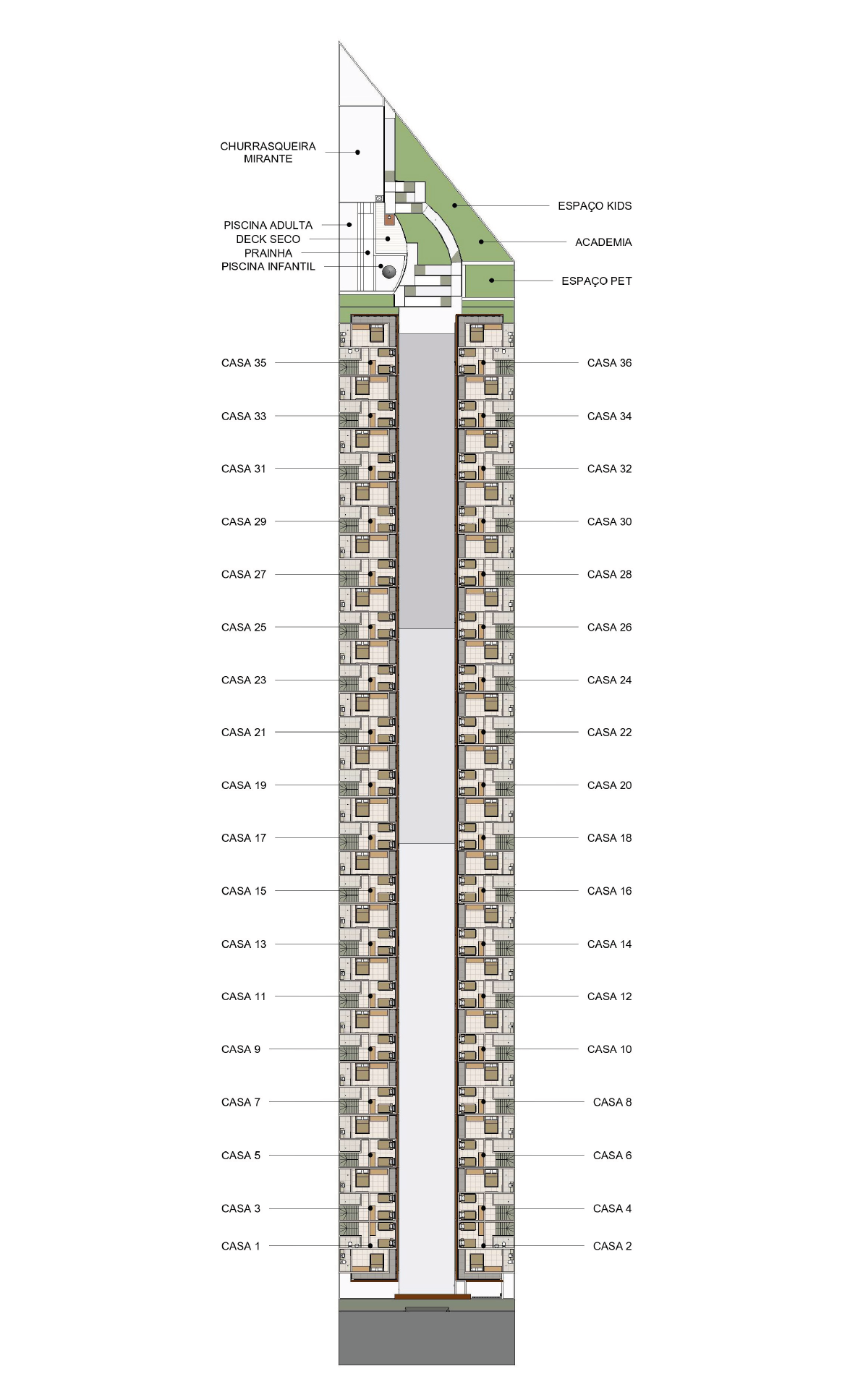 Implantação das casas do condomínio